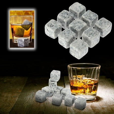 9PCS WHISKY ICE STONES DRINKS COOLER CUBES WHISKEY GRANITE SCOTCH & POUCH 